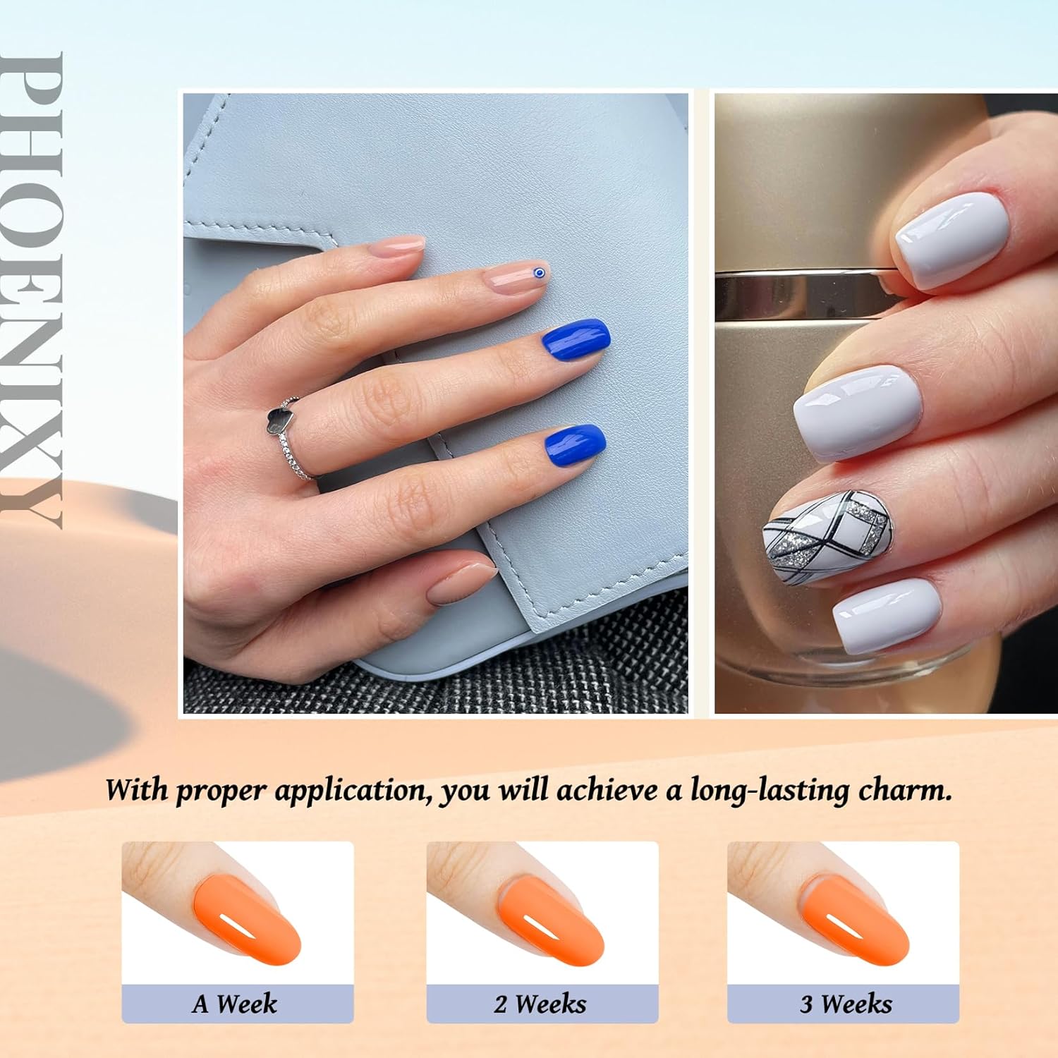 PHOENIXY 56 Pcs 108 Effect Gel Nail Polish with U V Light 48W Base Glitter Top Coat Kit