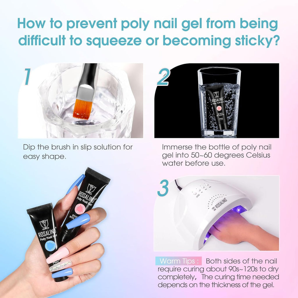 4 different packs ROSALIND Poly Nail Gel Kit with Drill -14 Colors. with U V Lamp Slip Solution and Electric Nail Drill Starter Kit, 0.34 oz/10 ml