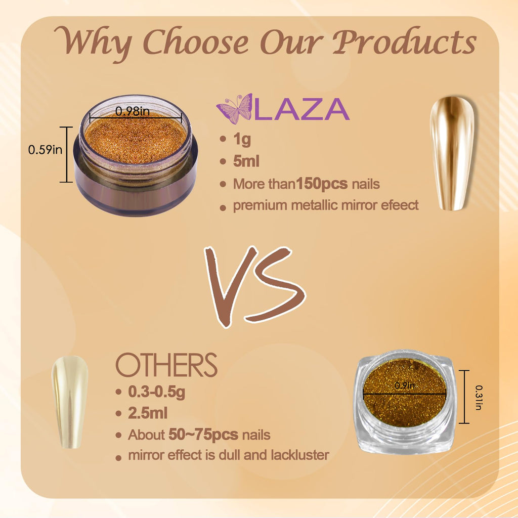 Laza Chrome Nail Powder Mirror Effect Metallic 6 diff colors