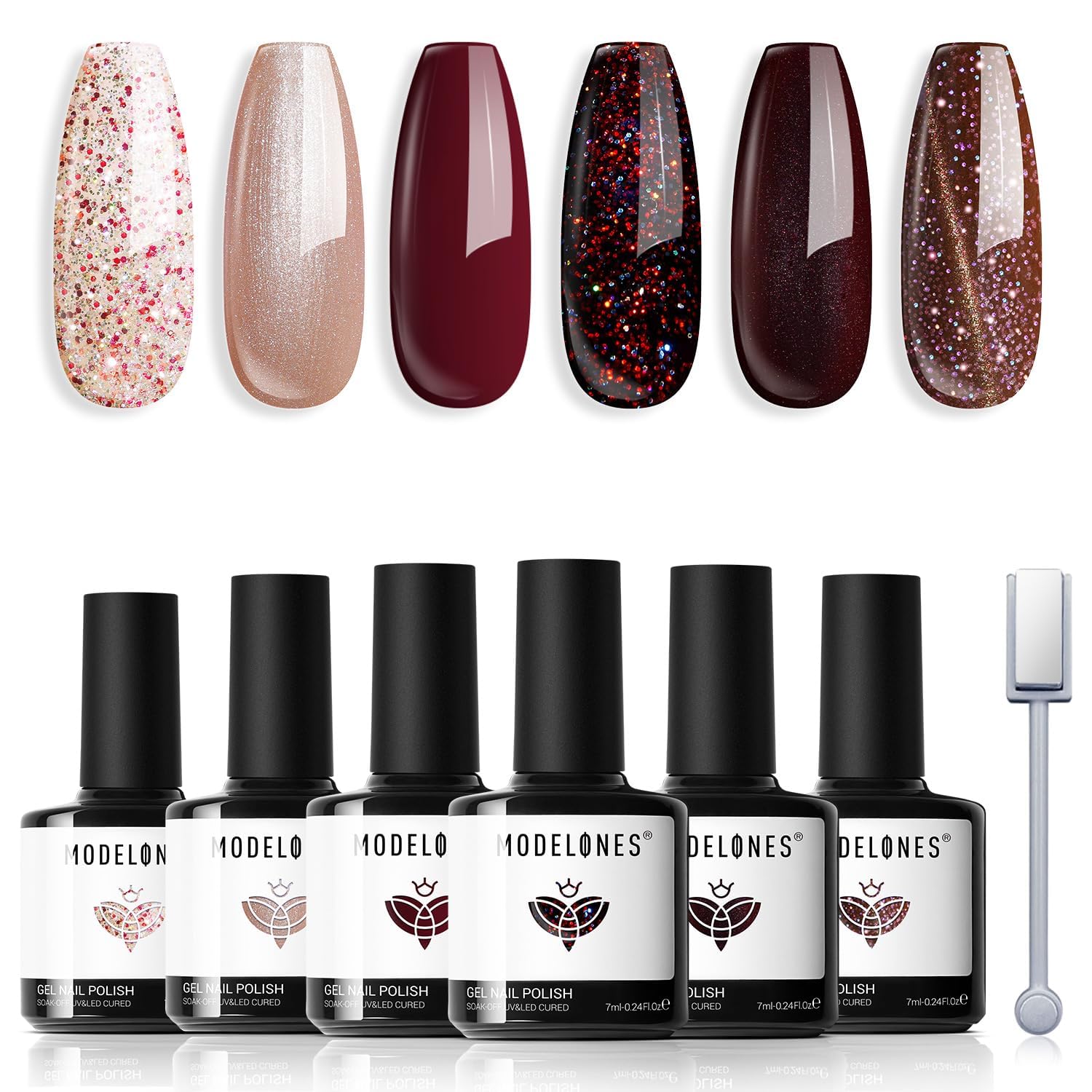 (13 diff combinations, some magnetic) Modelones Gel Nail Polish, 6 Colors Pearl Aurora Iridescent Shimmer White Pink Purple Mermaid Nail Drawing Gel Polish Soak Off UV Gel Led Nail Gel Polish Swirl Shell Thread Effect DIY Manicure Gifts