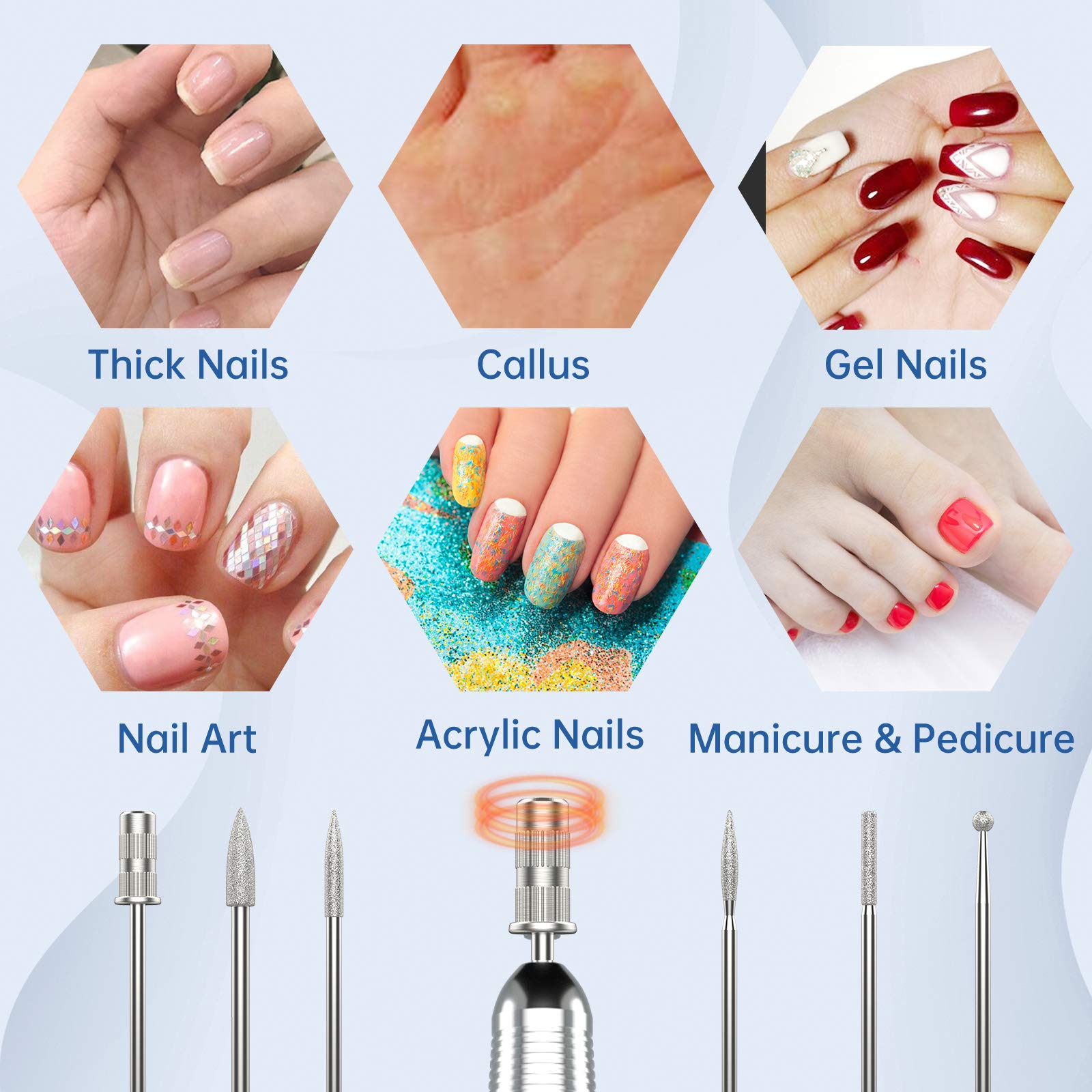 Delanie Professional Nail Drill High Torque 35000 RPM Rechargeable Portable Electric Nail File for Acrylic & Gel, High Speed, Low Heat, Low Vibration (7 colors )