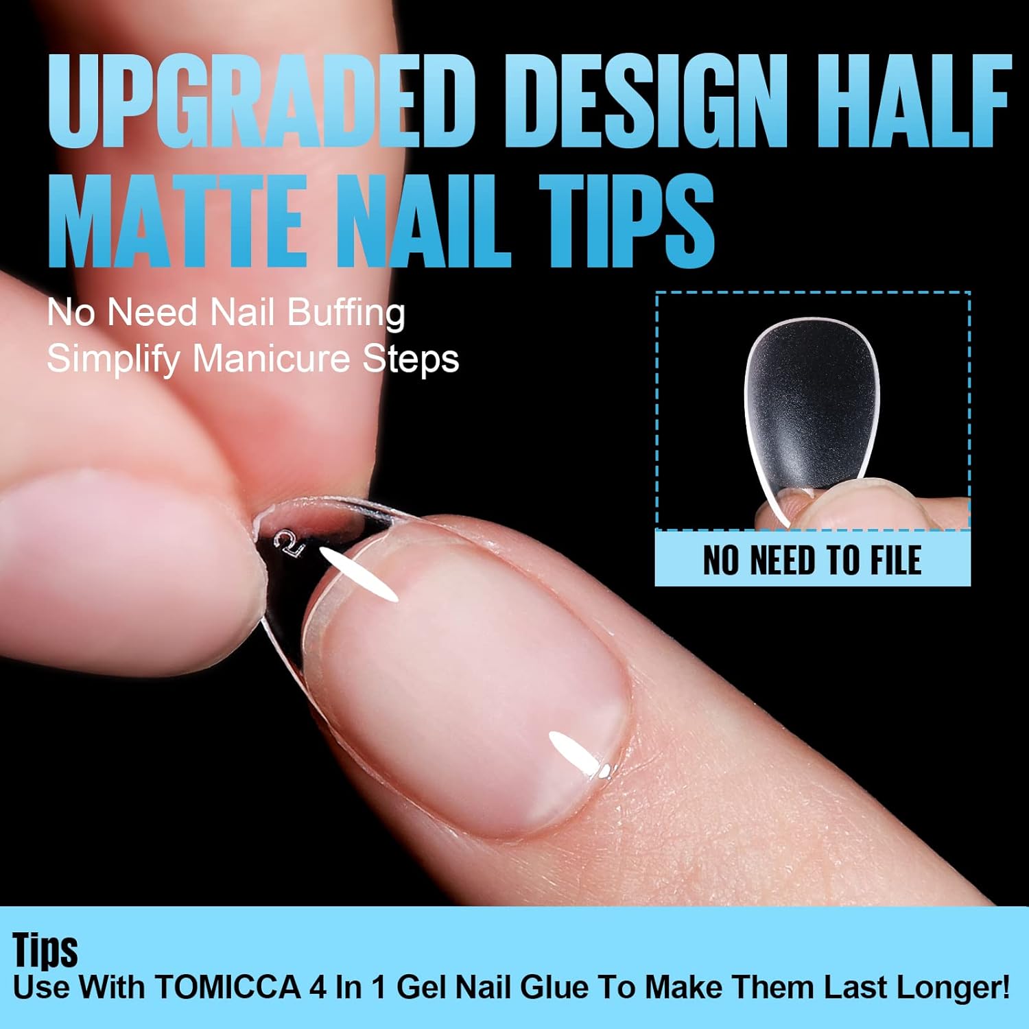 TOMICCA Gel Nail Glue for Nail Tips  plus 4 different packs for nail tips - 15ml Super Strong Nail Glue Compatible with Acrylic Nails,Soft Gel Nail Tips and Press On Nails, UV/LED Curing,