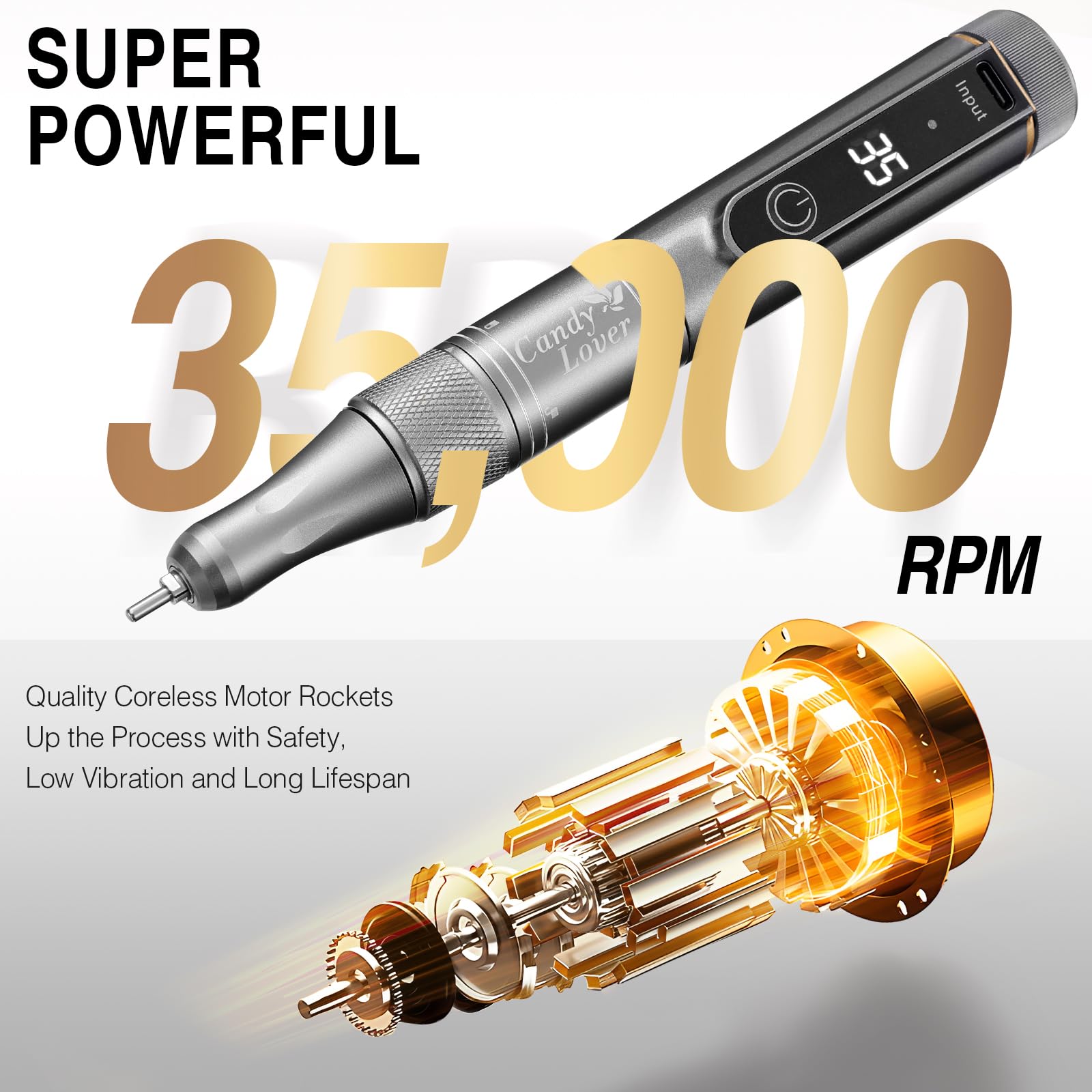 Candy Lover Electric Nail Drill, Cordless Electric Nail File for Acrylic Gel Nails, Professional Rechargeable ,Manicure Pedicure with Nail Drill Bits and Sanding Bands, 35000 RPM Portable