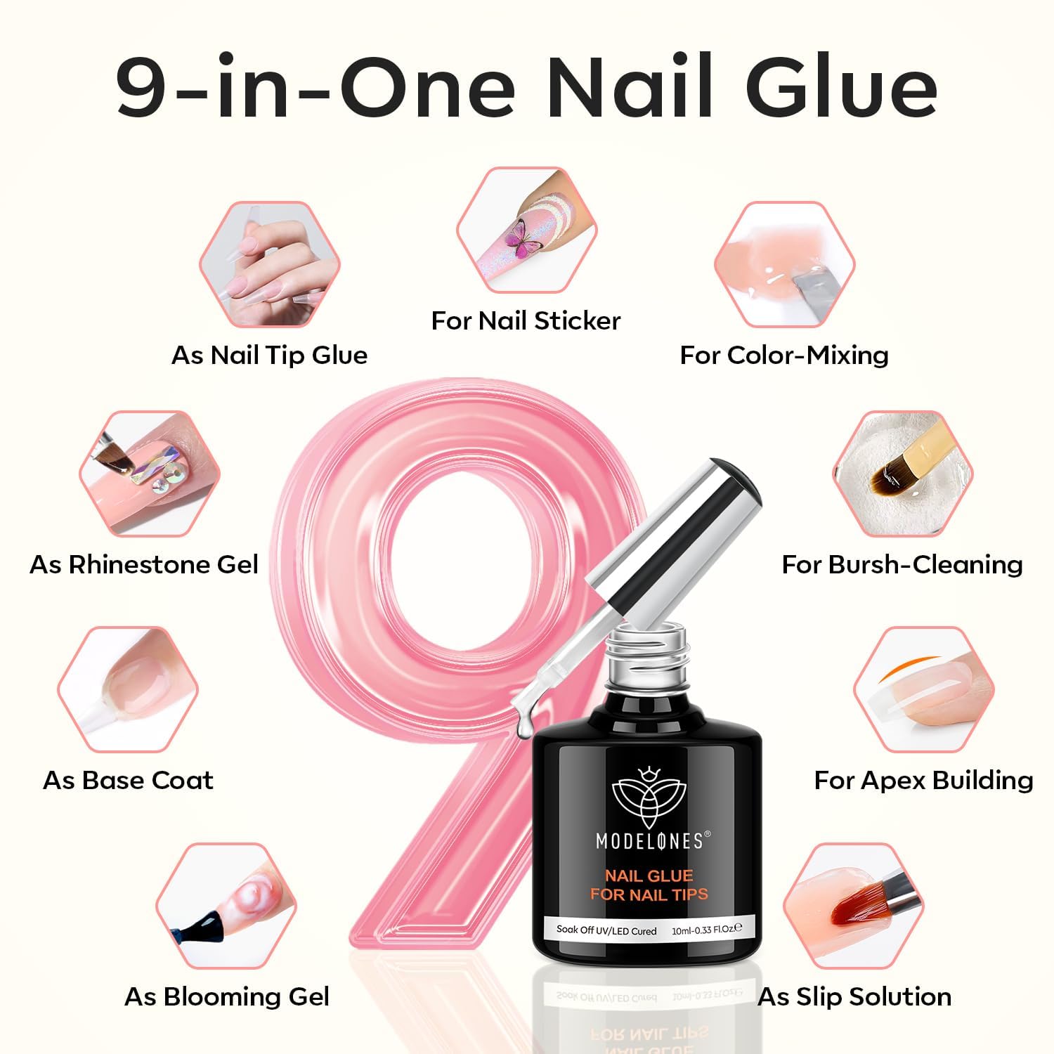 modelones Gel Nail Kit,  Nail Tips Medium Coffin Shape, 9-in-One Nail Glue & Portable U V Nail Lamp, 216Pcs 12Sizes P Nails Tip Nail Extension