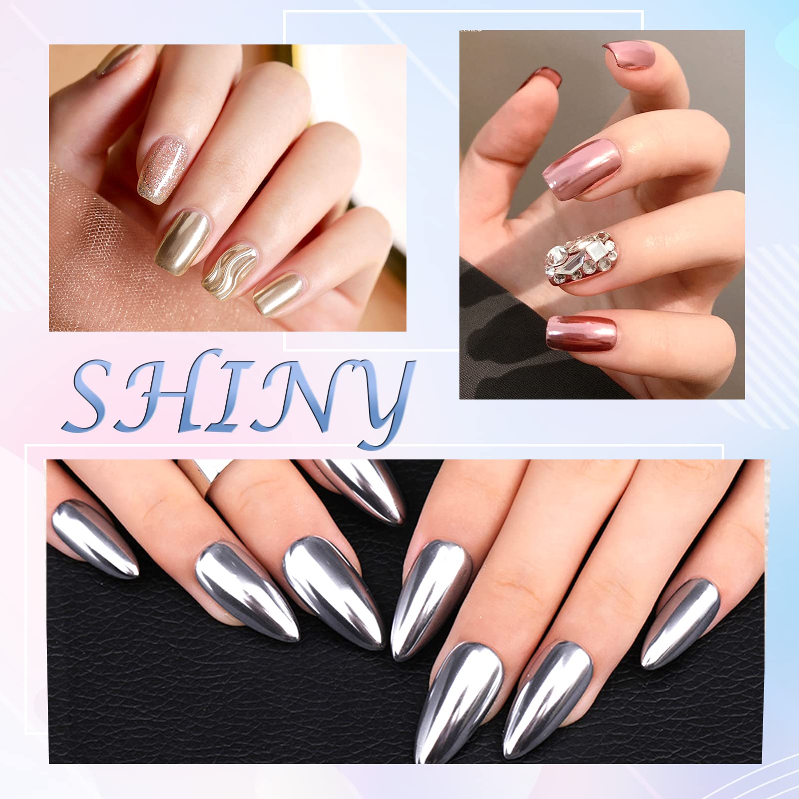Laza Chrome Nail Powder Mirror Effect Metallic 6 diff colors