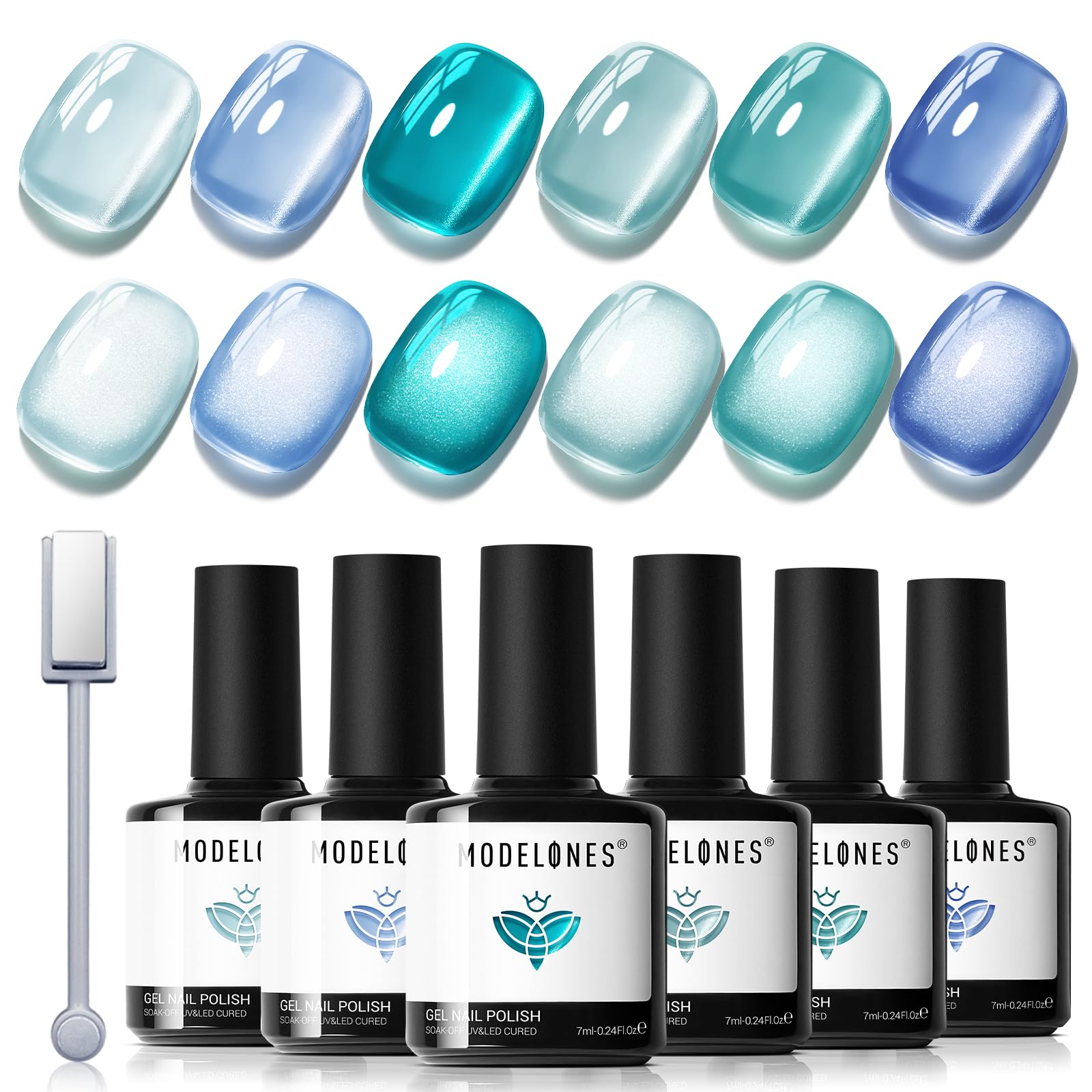 (13 diff combinations, some magnetic) Modelones Gel Nail Polish, 6 Colors Pearl Aurora Iridescent Shimmer White Pink Purple Mermaid Nail Drawing Gel Polish Soak Off UV Gel Led Nail Gel Polish Swirl Shell Thread Effect DIY Manicure Gifts