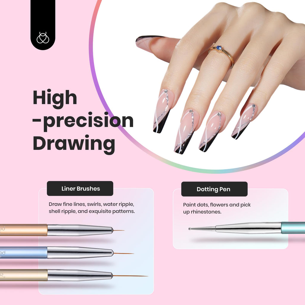 Beetles (5 diff packs ) Nail Art Brushes, Dotting Tools, Nail Art Pens, Dust Brush, Striping Liner Fingernail Drawing Pens with Palette Holder