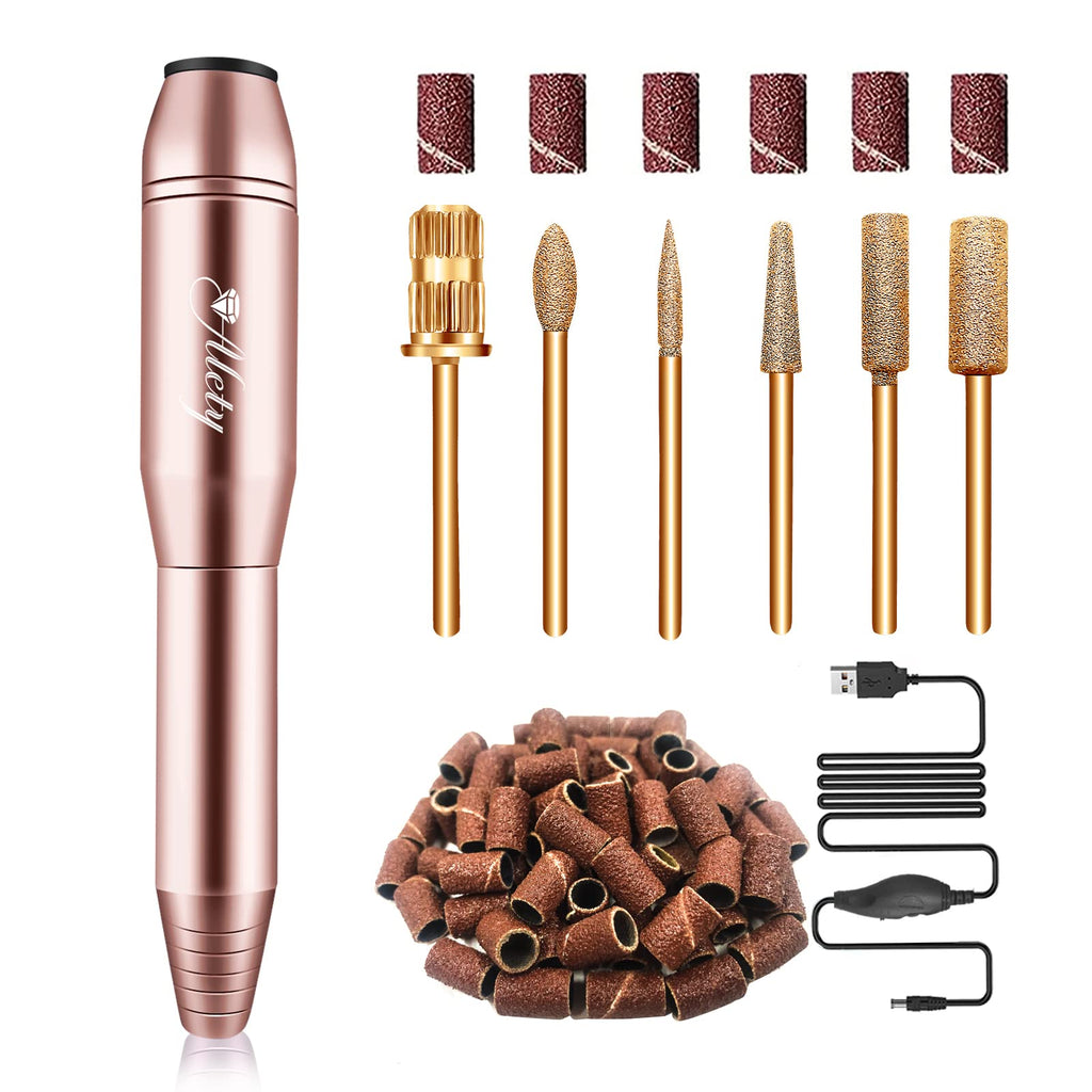 Alety Electric Nail Drill Kit, Portable Electric Nail File for Acrylic Gel Nails, Professional Nail Drills Machine Efile Manicure Pedicure Tools with Gold Nail Drill Bits