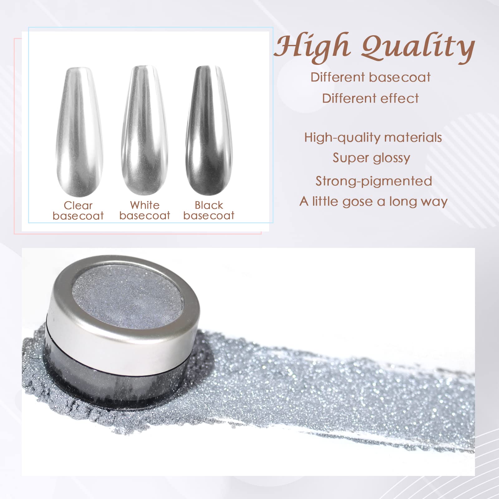 Laza Chrome Nail Powder Mirror Effect Metallic 6 diff colors