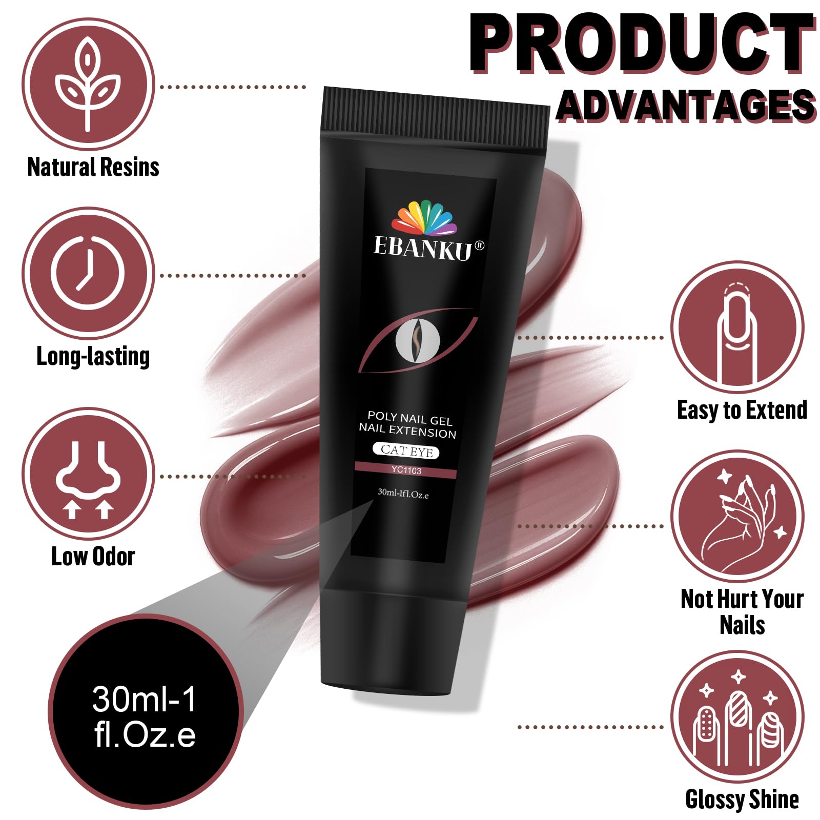 Poly Gel Nail Kit, EBANKU Cat Eye Poly Nail Gel Pink Purple Gold Glitter Magnetic Builder