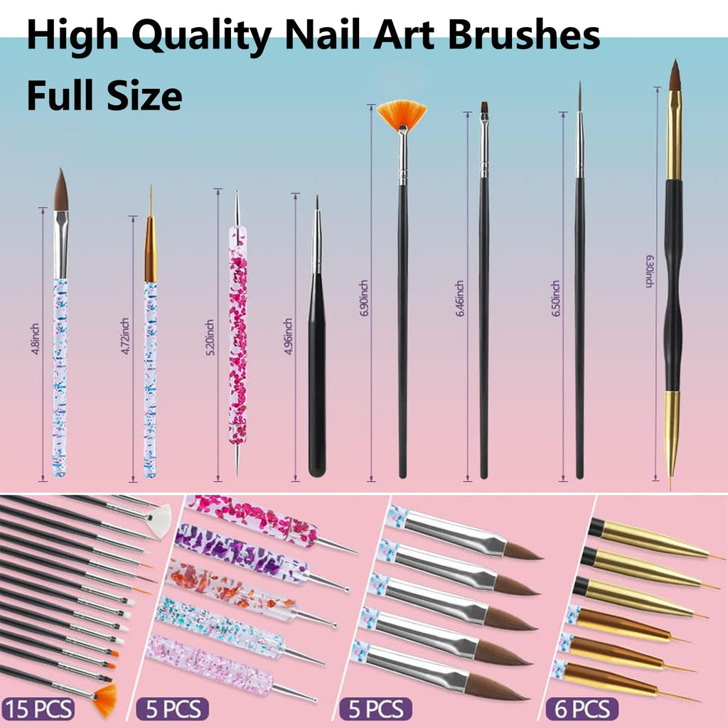 MUSILAN 31pcs Nail Art Brushes and Nail Art Tools Set, Nail Dotting Tools, Acrylic Nail Brush, Striping Nail Art Brushes for Long Lines, Nail Drawing Pen For Salons & Home DIY Manicure Nail Design