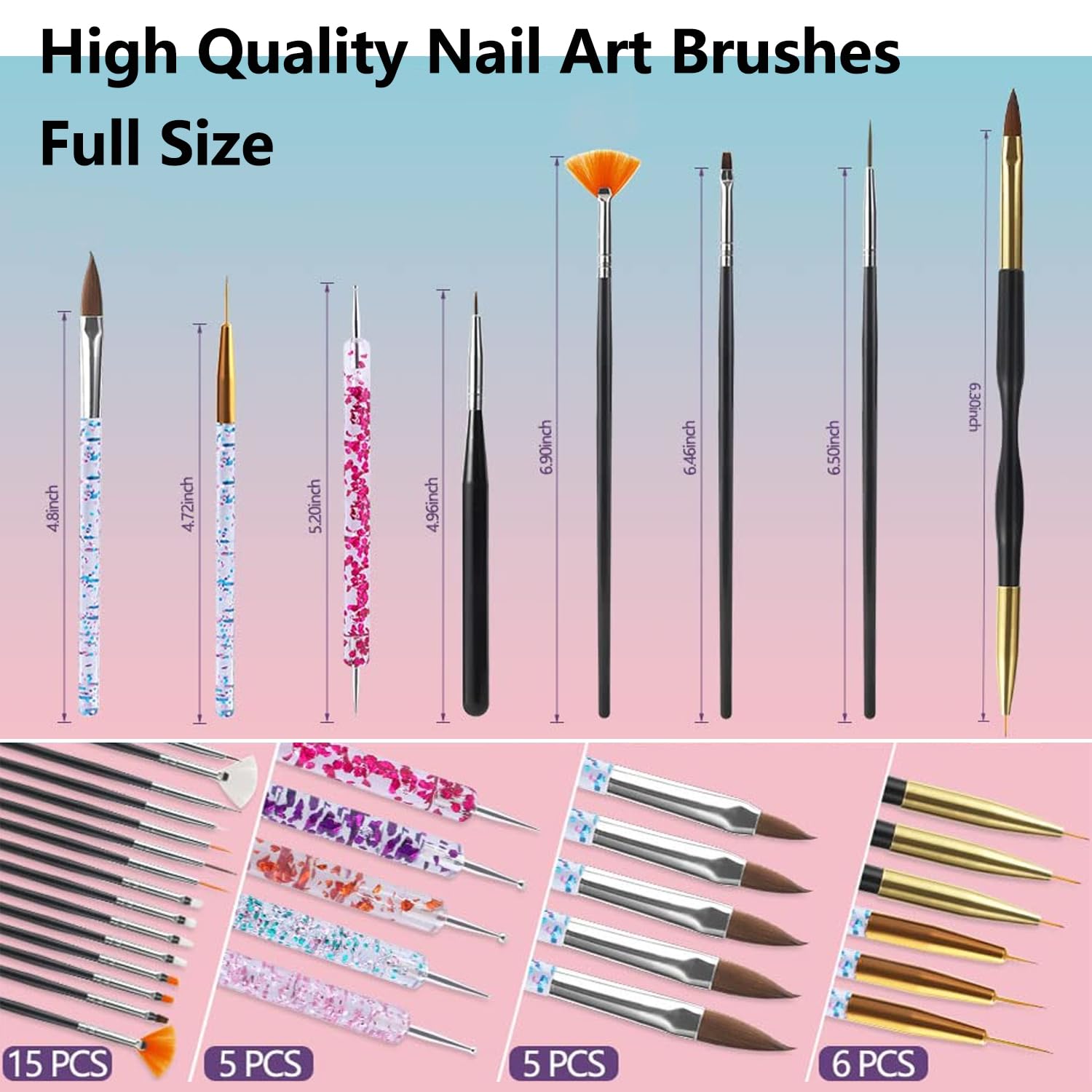MUSILAN 31pcs Nail Art Brushes and Nail Art Tools Set, Nail Dotting Tools, Acrylic Nail Brush, Striping Nail Art Brushes for Long Lines, Nail Drawing Pen For Salons & Home DIY Manicure Nail Design