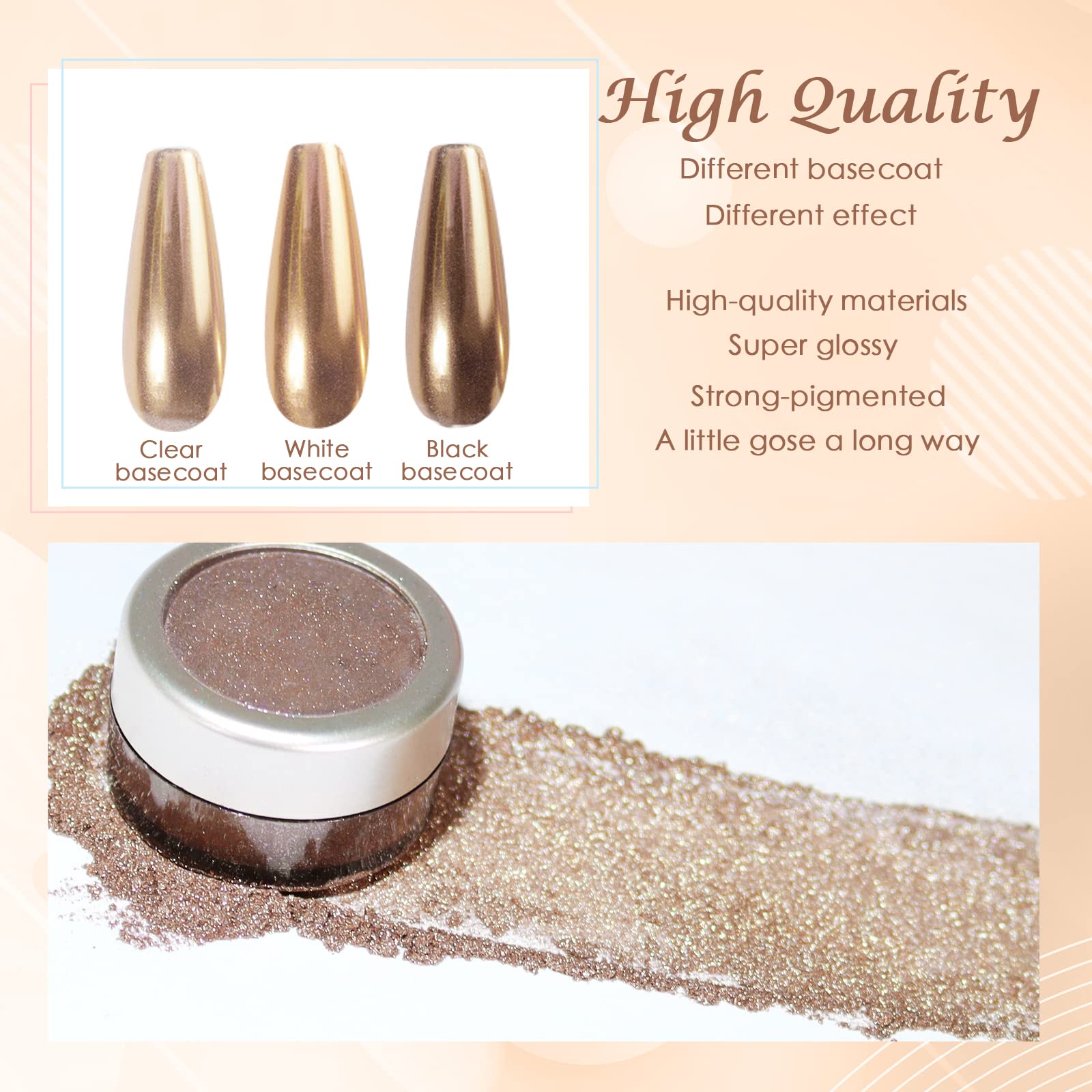 Laza Chrome Nail Powder Mirror Effect Metallic 6 diff colors
