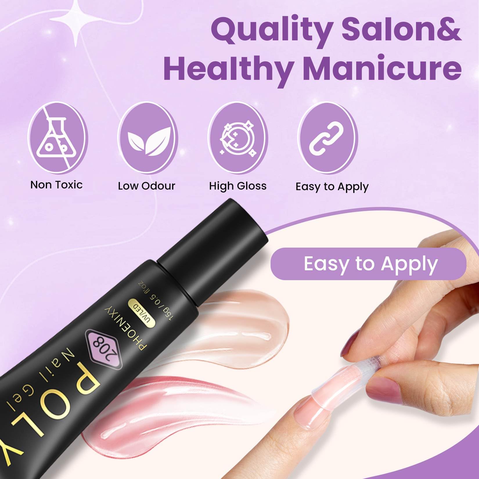 7 different packs . Phoenixy Poly Nail Gel Kit 6 Colors Pink Nude with Sliver Gold Glitter Poly Extension Gel 15 ml