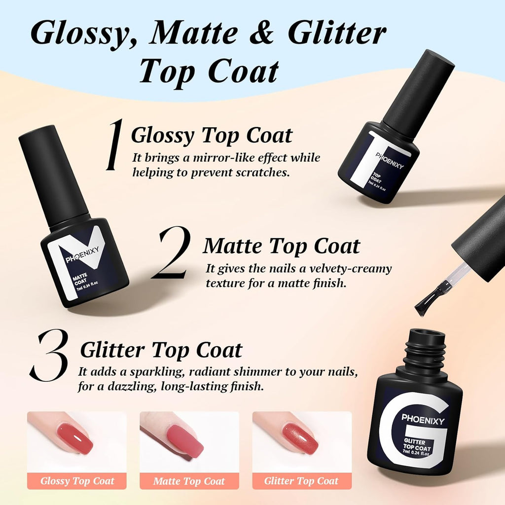 PHOENIXY 56 Pcs 108 Effect Gel Nail Polish with U V Light 48W Base Glitter Top Coat Kit