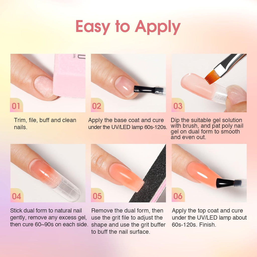 ROSALIND MINI Poly Nail Gel Kit, 8 Colors 0.34oz Each Tube Poly Nails Gel Starter Kit with Slip Solution and Mini UV Lamp, Clear Nude Purple Gels Extension Set