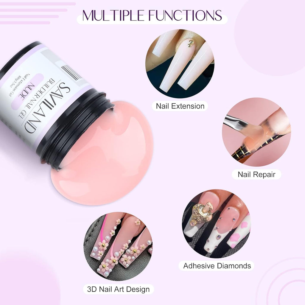 SAVILAND Builder Nail Gel – 3.53oz Light Pink Hard Gel for Nails Large Capacity Nail Strengthen, Nail Extension, Nail Art, U V Nail Gel