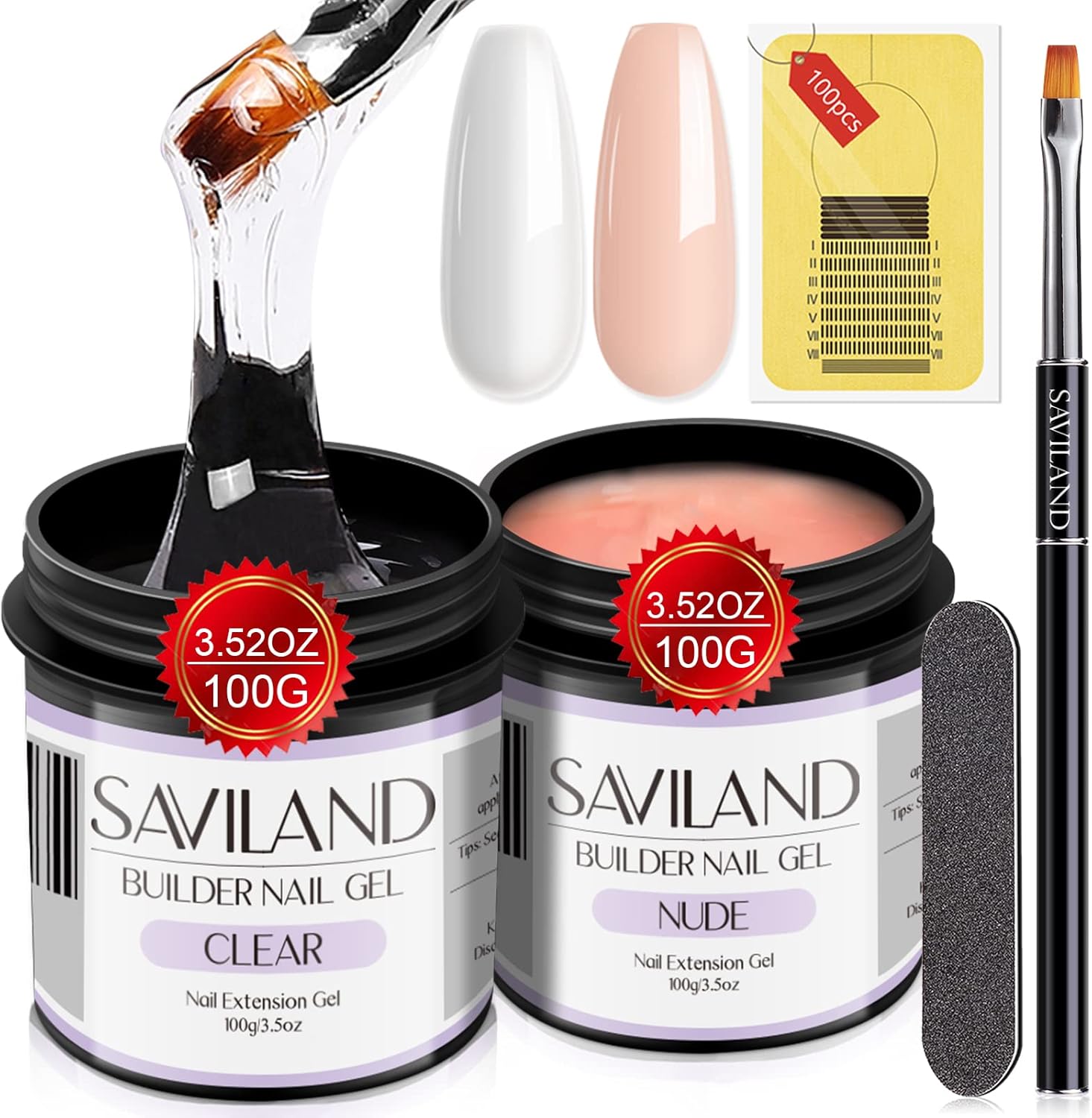 SAVILAND Builder Nail Gel – 3.53oz Light Pink Hard Gel for Nails Large Capacity Nail Strengthen, Nail Extension, Nail Art, U V Nail Gel
