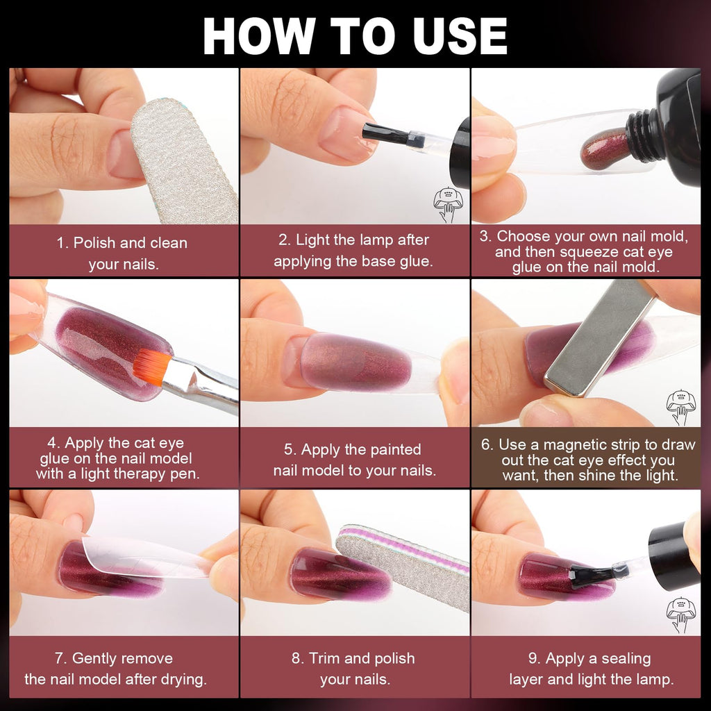 Poly Gel Nail Kit, EBANKU Cat Eye Poly Nail Gel Pink Purple Gold Glitter Magnetic Builder