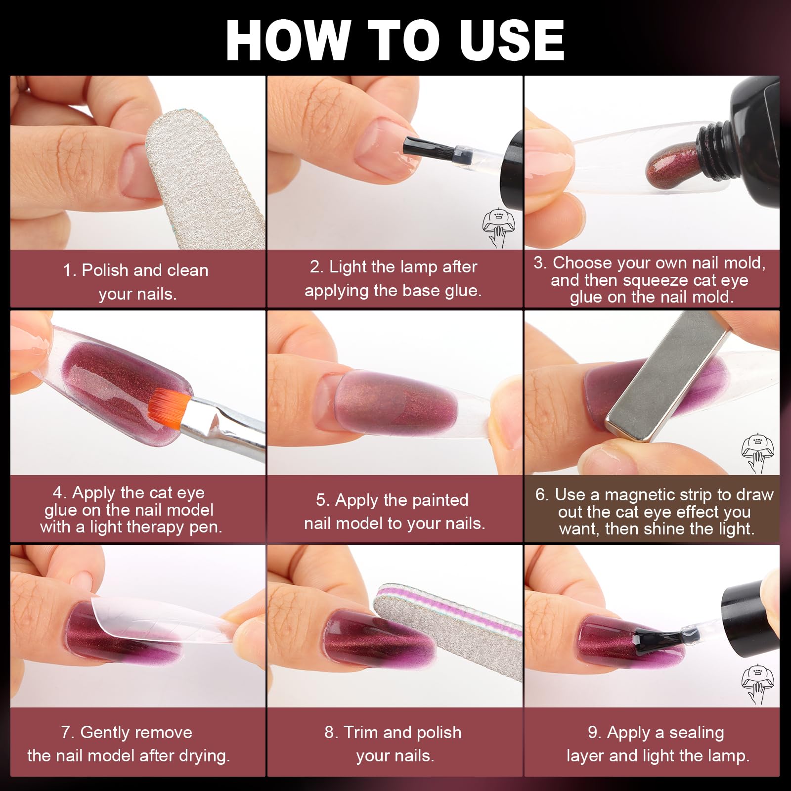 Poly Gel Nail Kit, EBANKU Cat Eye Poly Nail Gel Pink Purple Gold Glitter Magnetic Builder