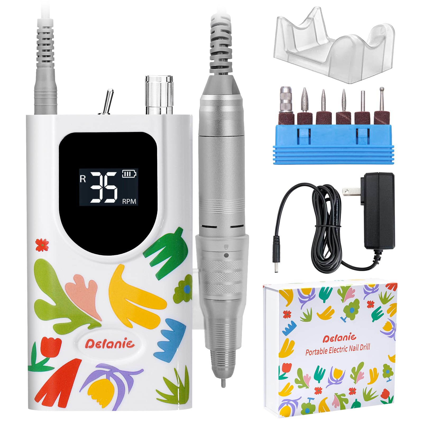 Delanie Professional Nail Drill High Torque 35000 RPM Rechargeable Portable Electric Nail File for Acrylic & Gel, High Speed, Low Heat, Low Vibration (7 colors )