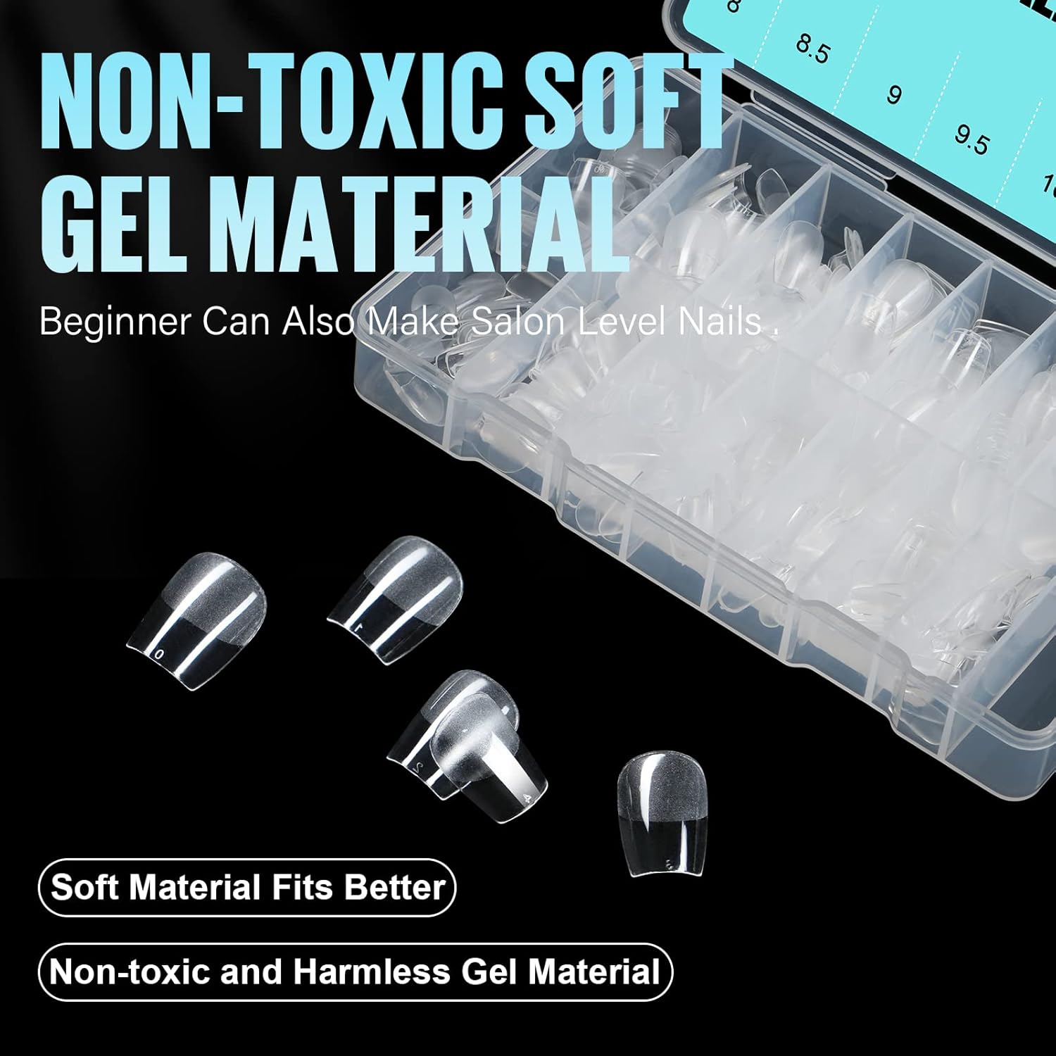 TOMICCA Gel Nail Glue for Nail Tips  plus 4 different packs for nail tips - 15ml Super Strong Nail Glue Compatible with Acrylic Nails,Soft Gel Nail Tips and Press On Nails, UV/LED Curing,