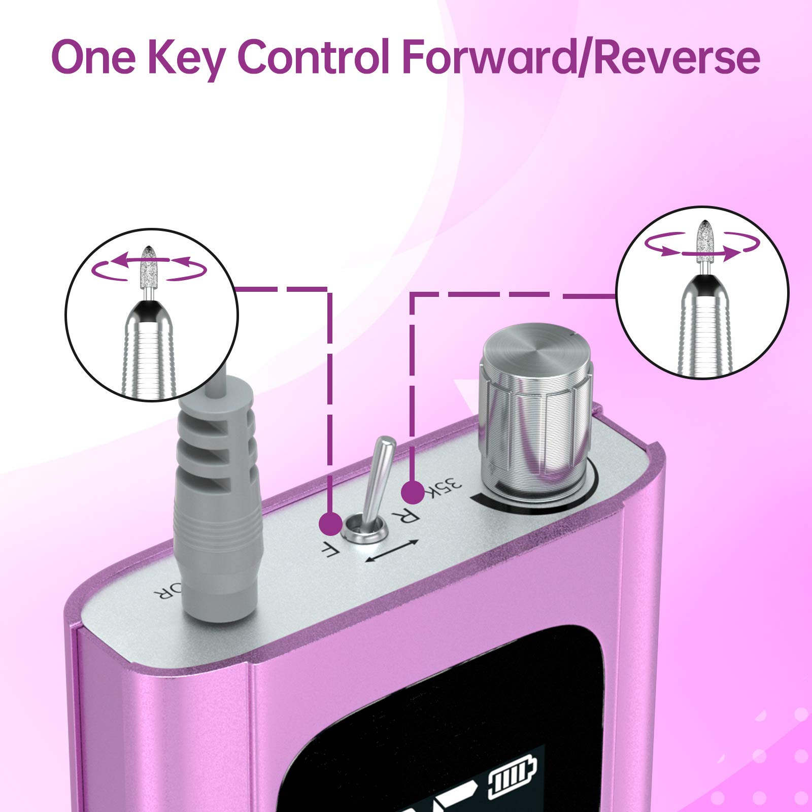 Delanie Professional Nail Drill High Torque 35000 RPM Rechargeable Portable Electric Nail File for Acrylic & Gel, High Speed, Low Heat, Low Vibration (7 colors )