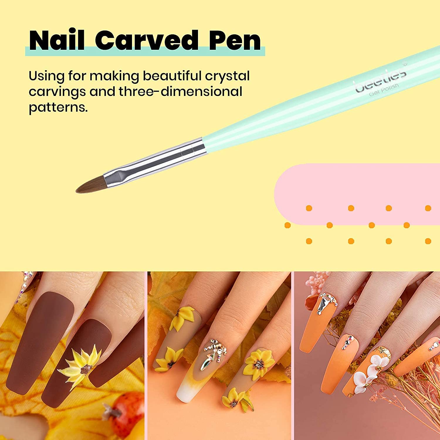 Beetles (5 diff packs ) Nail Art Brushes, Dotting Tools, Nail Art Pens, Dust Brush, Striping Liner Fingernail Drawing Pens with Palette Holder
