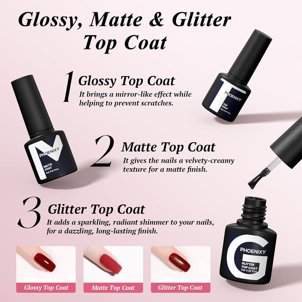 PHOENIXY 56 Pcs 108 Effect Gel Nail Polish with U V Light 48W Base Glitter Top Coat Kit