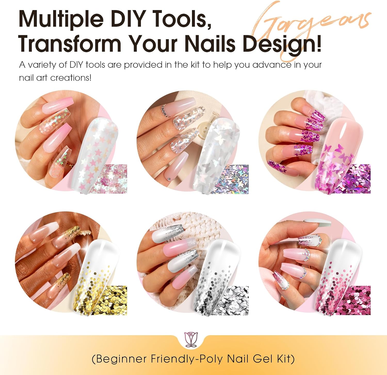 4 different packs ROSALIND Poly Nail Gel Kit with Drill -14 Colors. with U V Lamp Slip Solution and Electric Nail Drill Starter Kit, 0.34 oz/10 ml