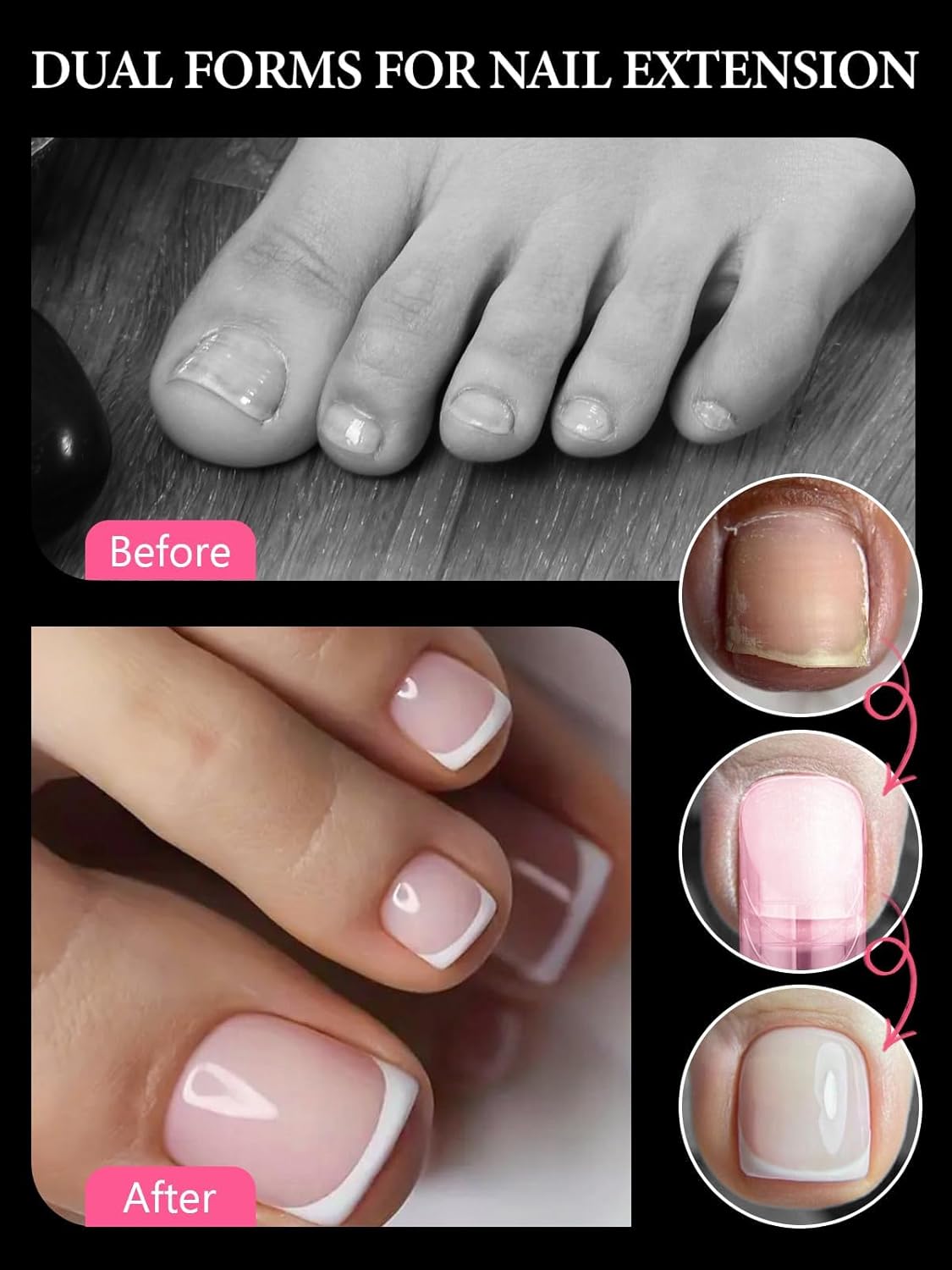 EBANKU 120 PCS Poly Gel Nail Forms for Toes with 75ml Slip Solution, Long Square Dual Forms for Polygel Pedi Nail Extension Poly Gel Toenails Set