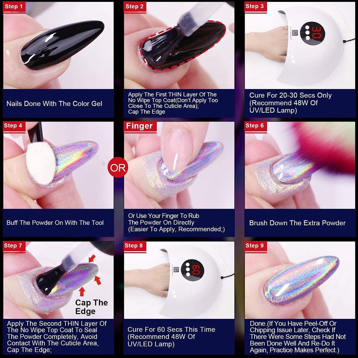 Holographic Chrome Nail Powder . (  4 different packs )