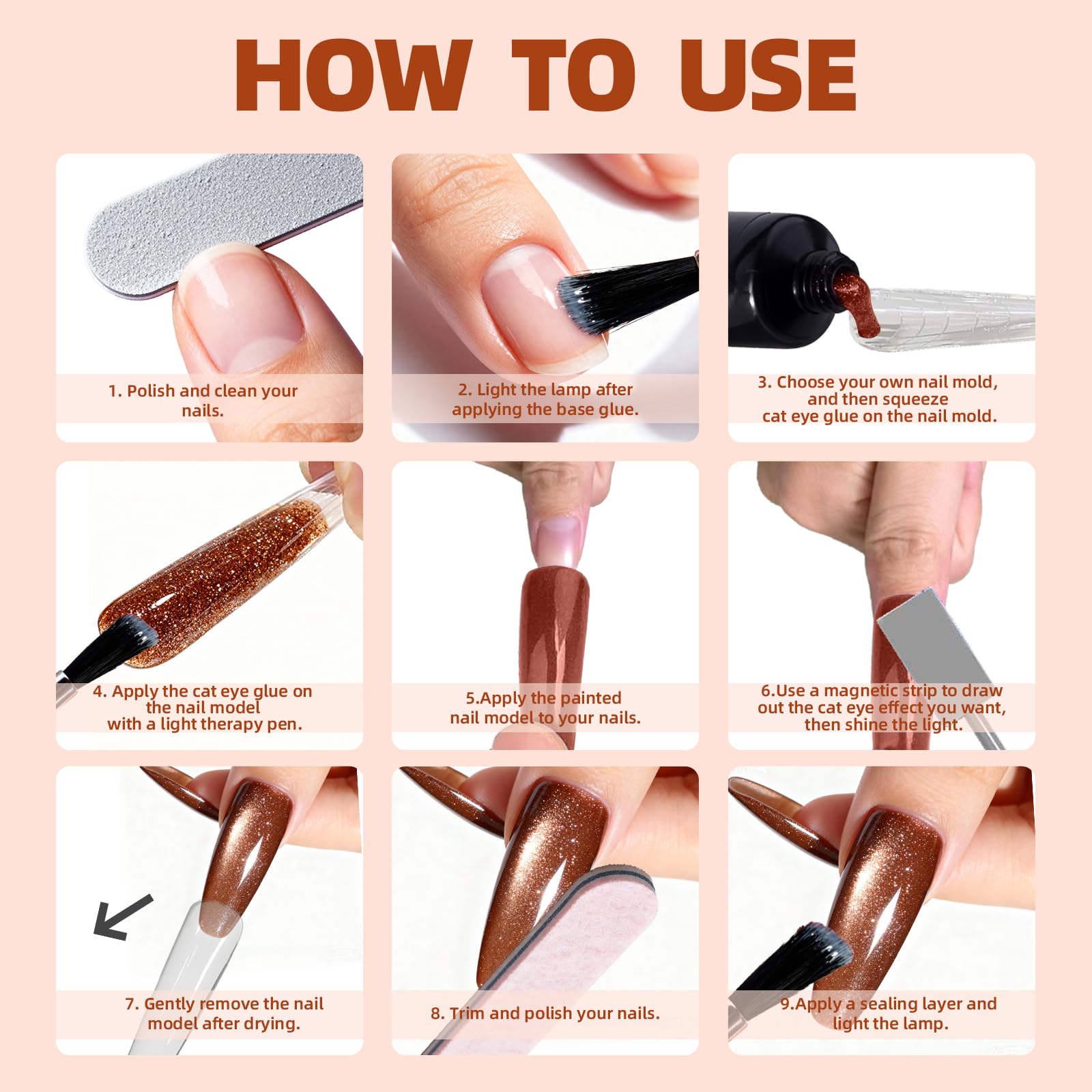 Poly Gel Nail Kit, EBANKU Cat Eye Poly Nail Gel Pink Purple Gold Glitter Magnetic Builder