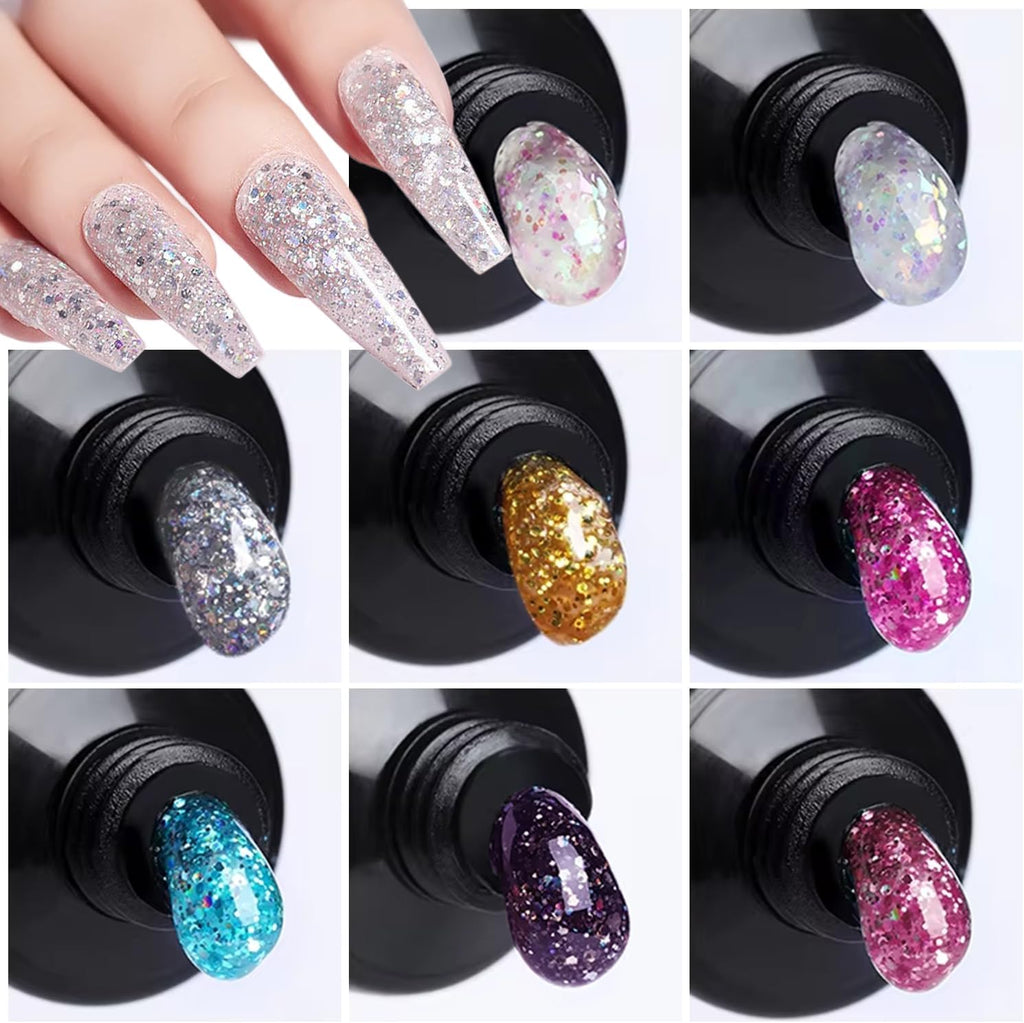 8Pcs Polygel Extension Gel Glitter Builder Kit for Nails . 8 Colors  Kit for Beginners