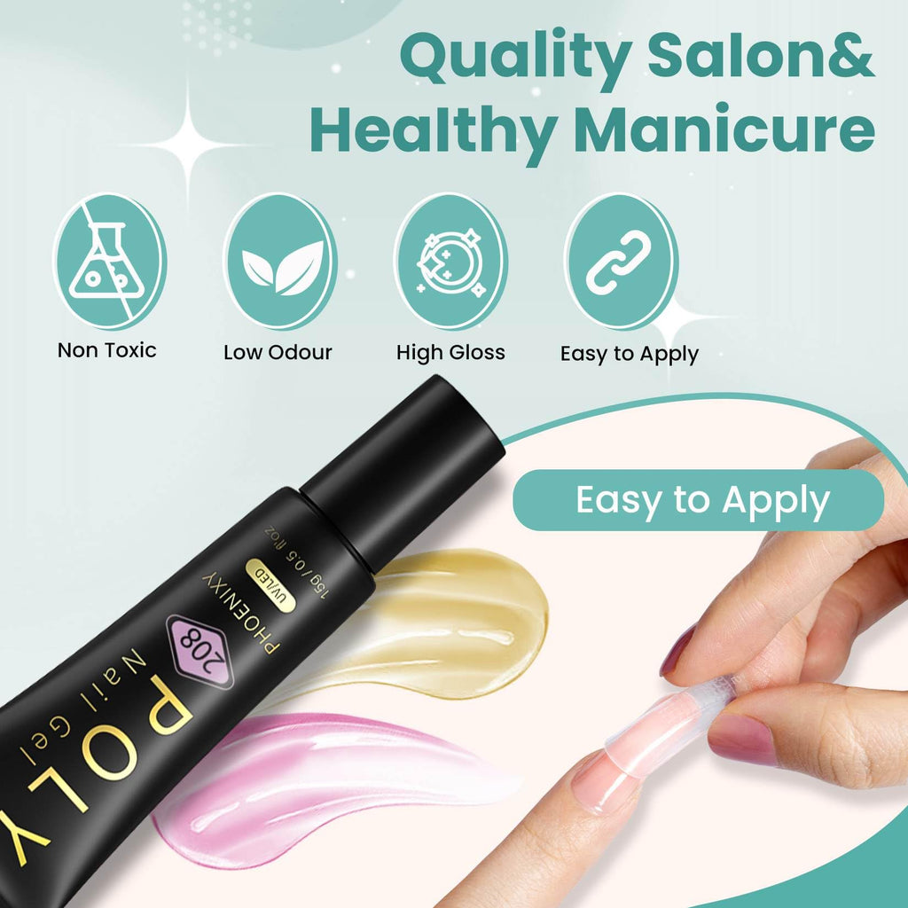 7 different packs . Phoenixy Poly Nail Gel Kit 6 Colors Pink Nude with Sliver Gold Glitter Poly Extension Gel 15 ml