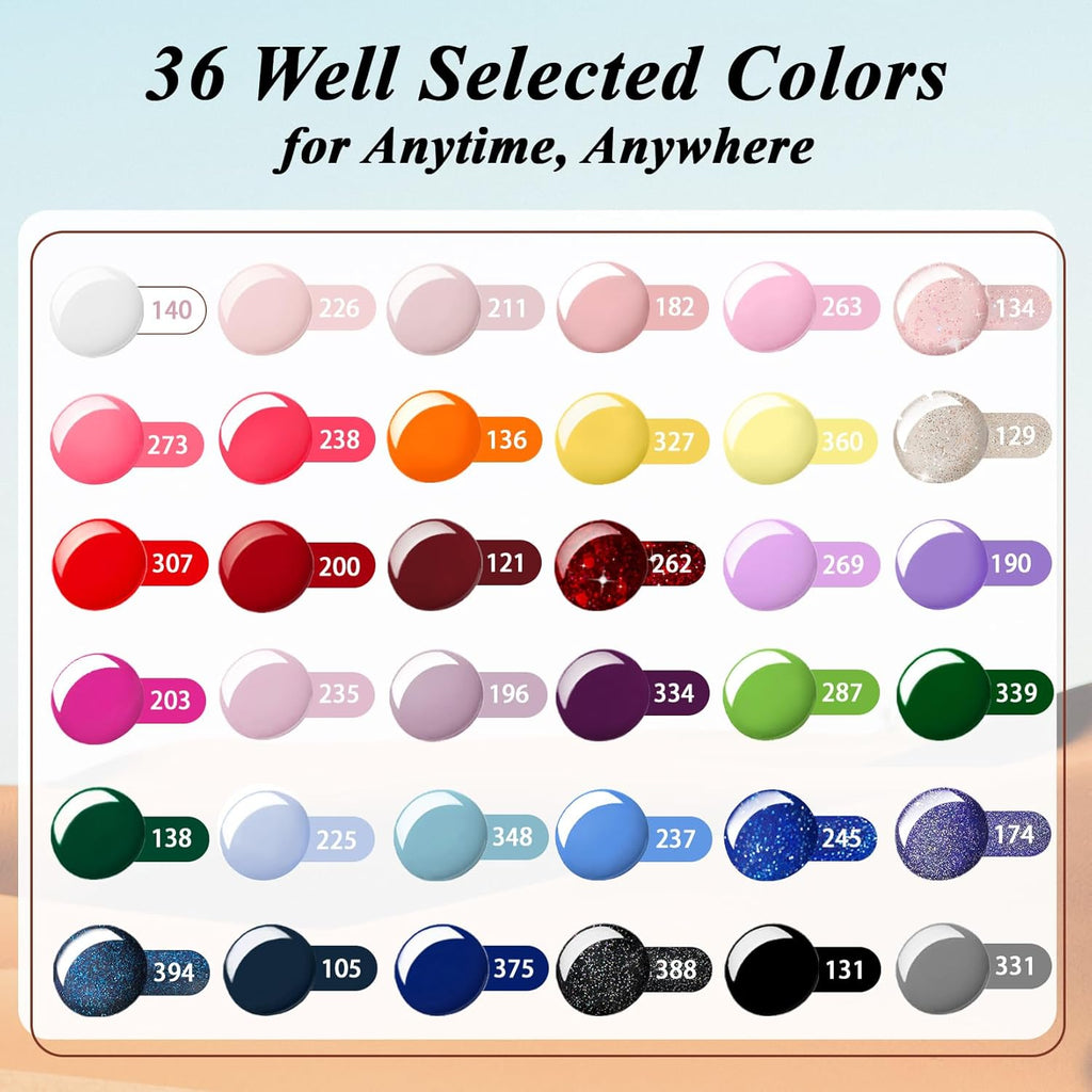 PHOENIXY 56 Pcs 108 Effect Gel Nail Polish with U V Light 48W Base Glitter Top Coat Kit