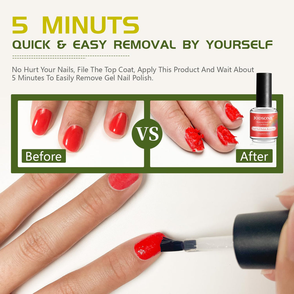 JODSONE Gel Nail Polish Remover Kit - Set with 15ml Gel Nail Polish Remover, Cuticle Oil and Latex Tape, and Complete Remover Manicure Tool Set, No Soaking