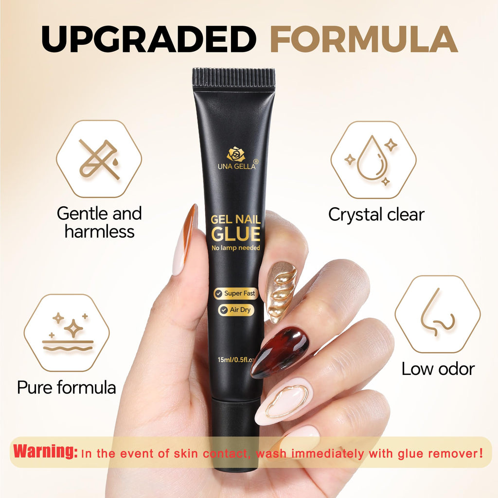 UNA GELLA Soft Gel Nail Tips, 6 Shapes + 2 Glue Options