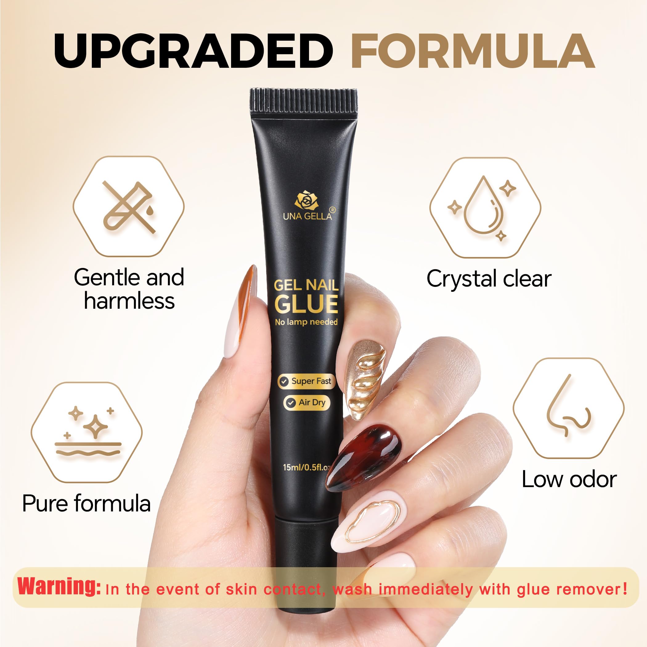 UNA GELLA Soft Gel Nail Tips, 6 Shapes + 2 Glue Options