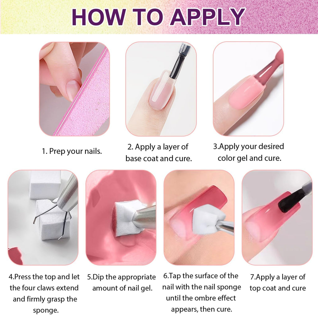 Gradient Painting Gel,(plenty of diff combinations!) 9 Colors Ombre Gel Nail Polish with 100Pcs Nail Sponges &Tweezers, Sponging Gel Nail Polish for Ombre Nails