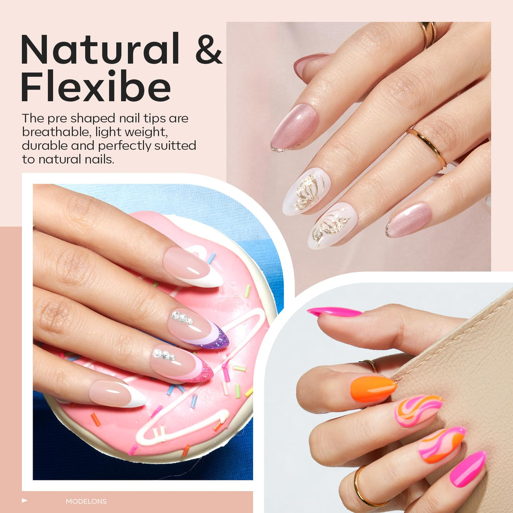 modelones Gel Nail Kit,  Nail Tips Medium Coffin Shape, 9-in-One Nail Glue & Portable U V Nail Lamp, 216Pcs 12Sizes P Nails Tip Nail Extension