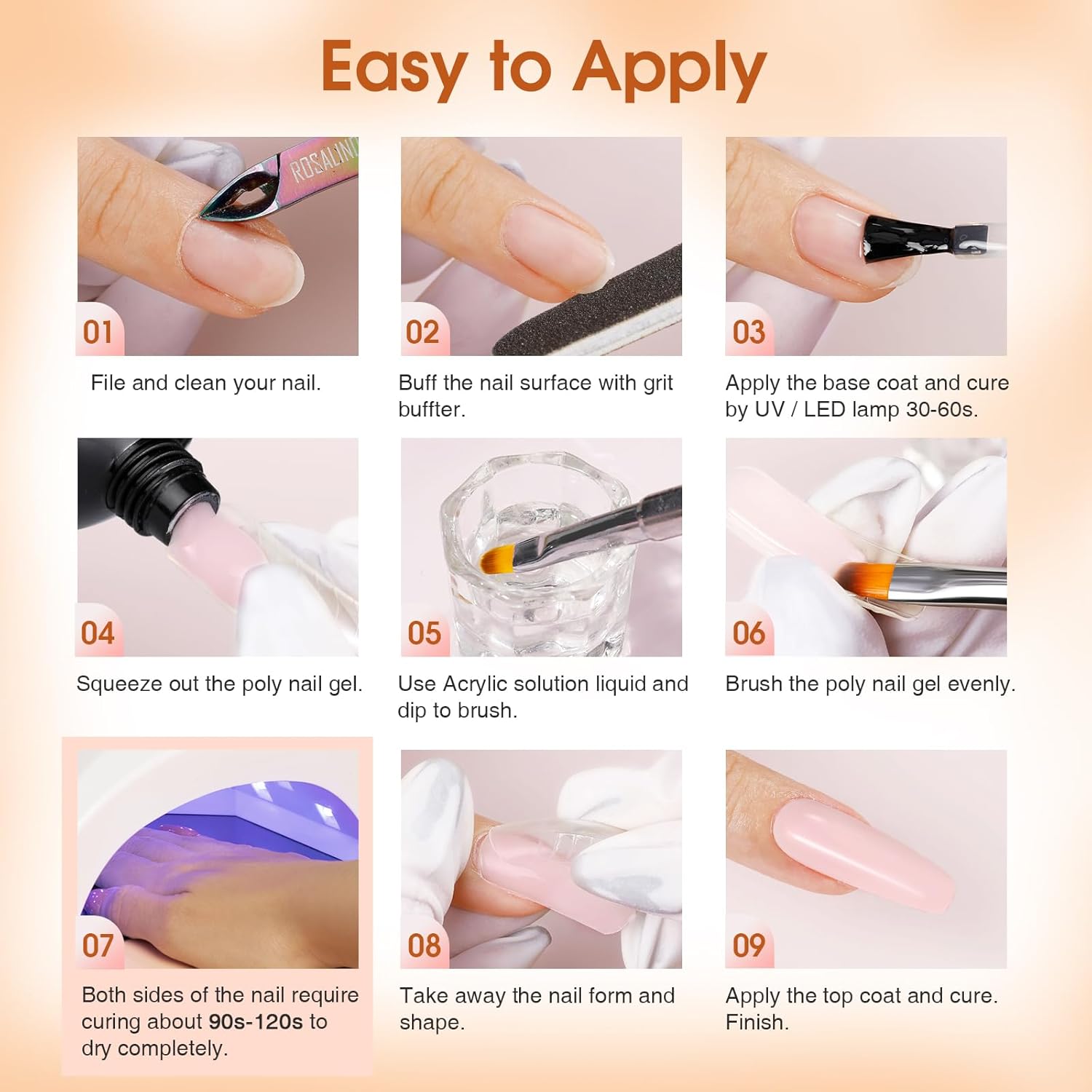 4 different packs ROSALIND Poly Nail Gel Kit with Drill -14 Colors. with U V Lamp Slip Solution and Electric Nail Drill Starter Kit, 0.34 oz/10 ml