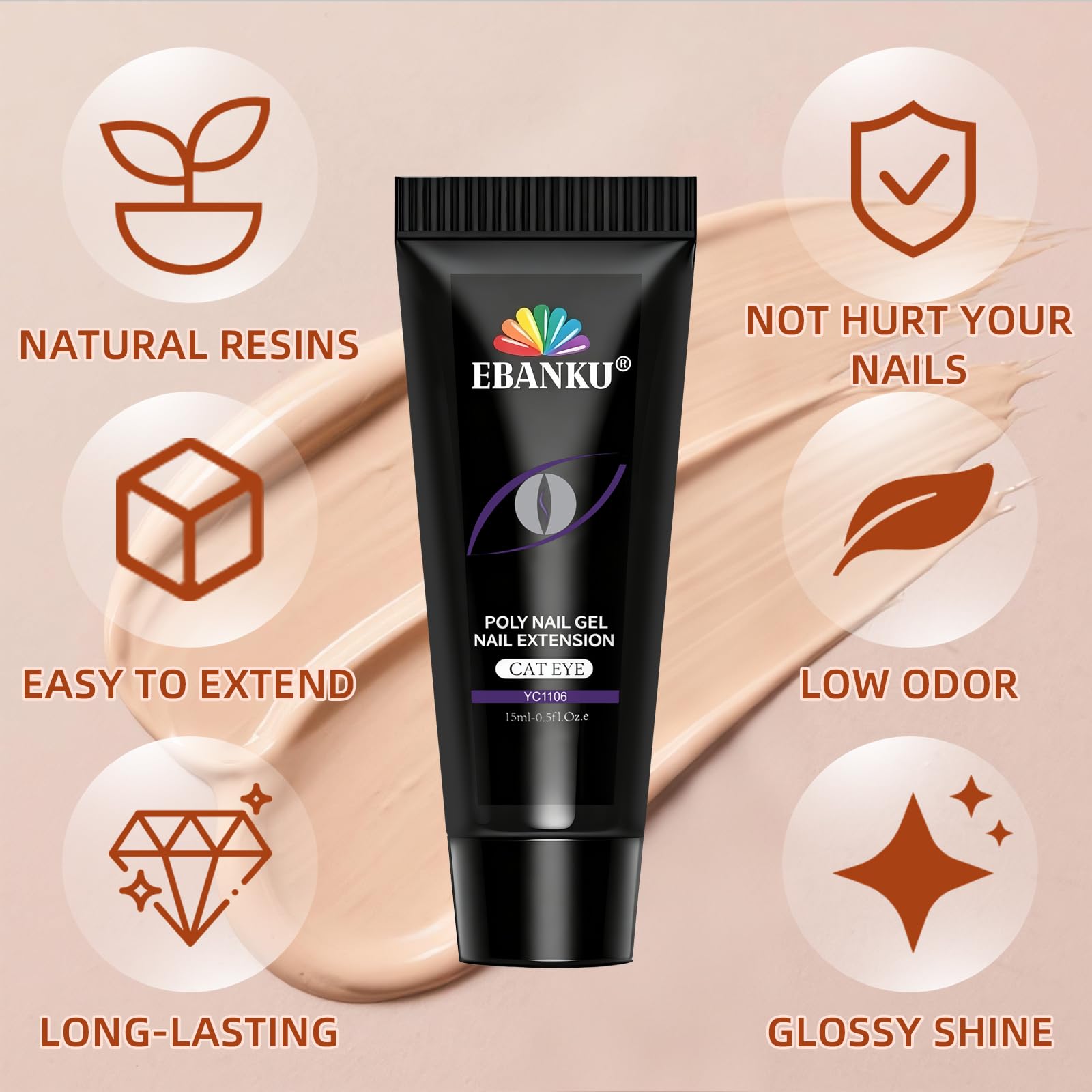 Poly Gel Nail Kit, EBANKU Cat Eye Poly Nail Gel Pink Purple Gold Glitter Magnetic Builder