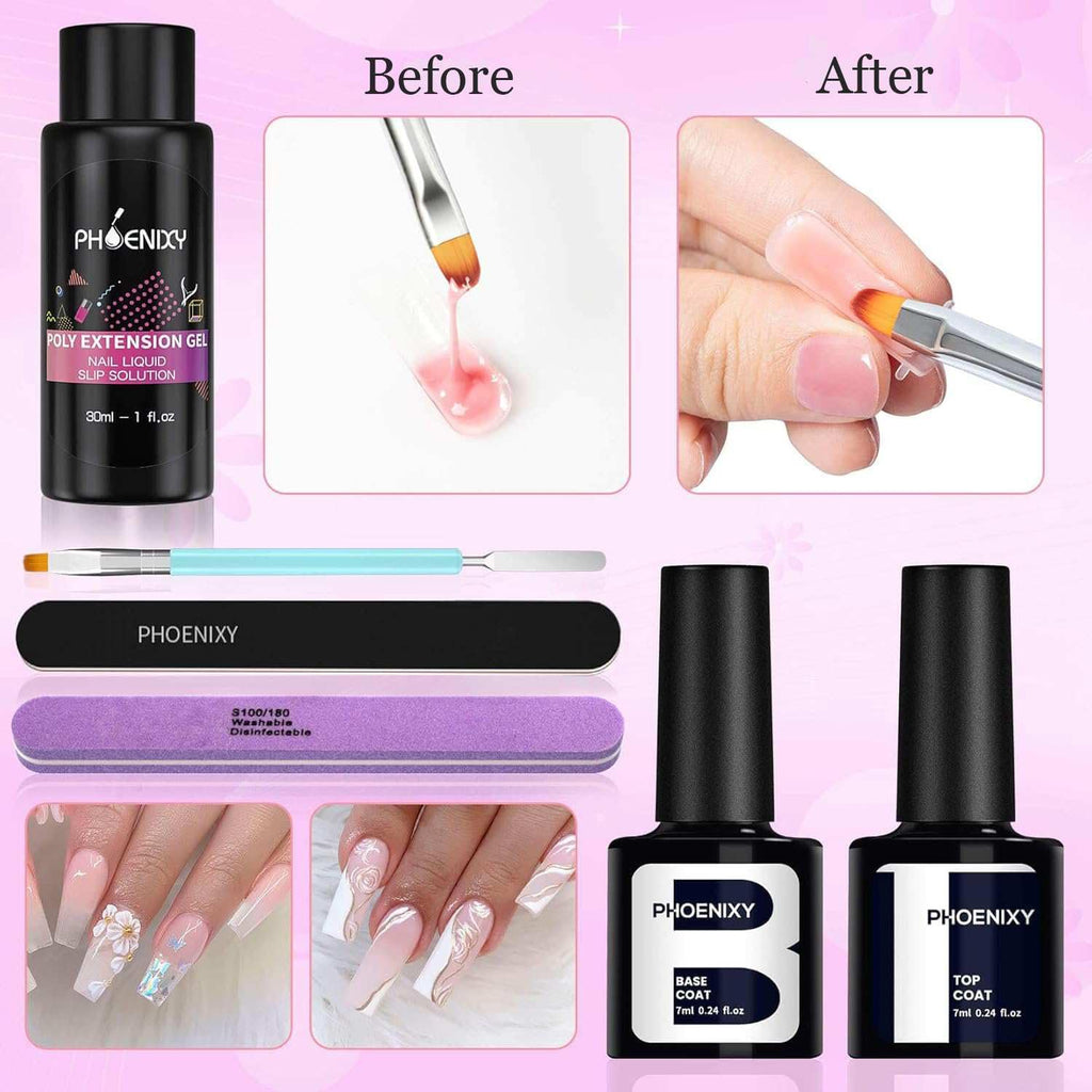 7 different packs . Phoenixy Poly Nail Gel Kit 6 Colors Pink Nude with Sliver Gold Glitter Poly Extension Gel 15 ml