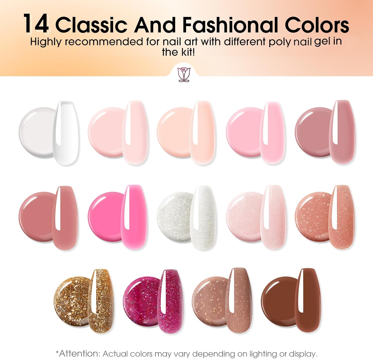 4 different packs ROSALIND Poly Nail Gel Kit with Drill -14 Colors. with U V Lamp Slip Solution and Electric Nail Drill Starter Kit, 0.34 oz/10 ml