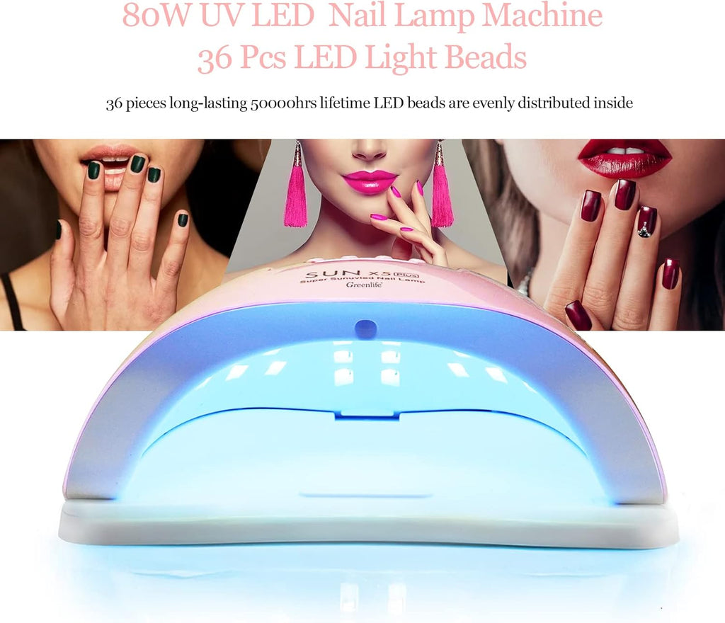 Nail Lamp, GreenLife® 80W UV LED Nail Dryer Lamp Machine for Nail Gel Polish Curing Fast Dry with 36pcs Beads Light Professional Manicure Pedicure