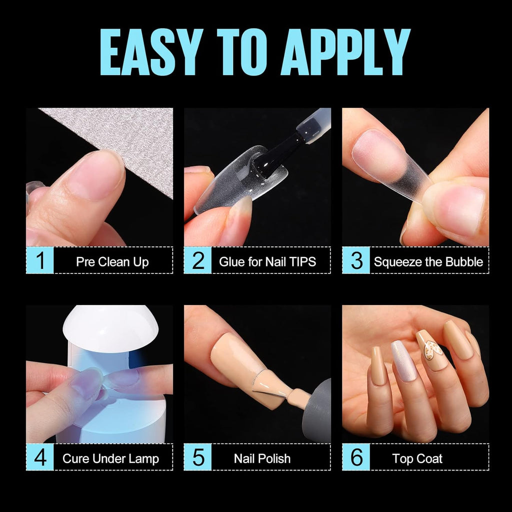 TOMICCA Gel Nail Glue for Nail Tips  plus 4 different packs for nail tips - 15ml Super Strong Nail Glue Compatible with Acrylic Nails,Soft Gel Nail Tips and Press On Nails, UV/LED Curing,