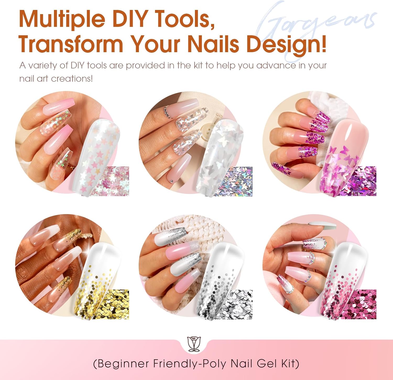 4 different packs ROSALIND Poly Nail Gel Kit with Drill -14 Colors. with U V Lamp Slip Solution and Electric Nail Drill Starter Kit, 0.34 oz/10 ml
