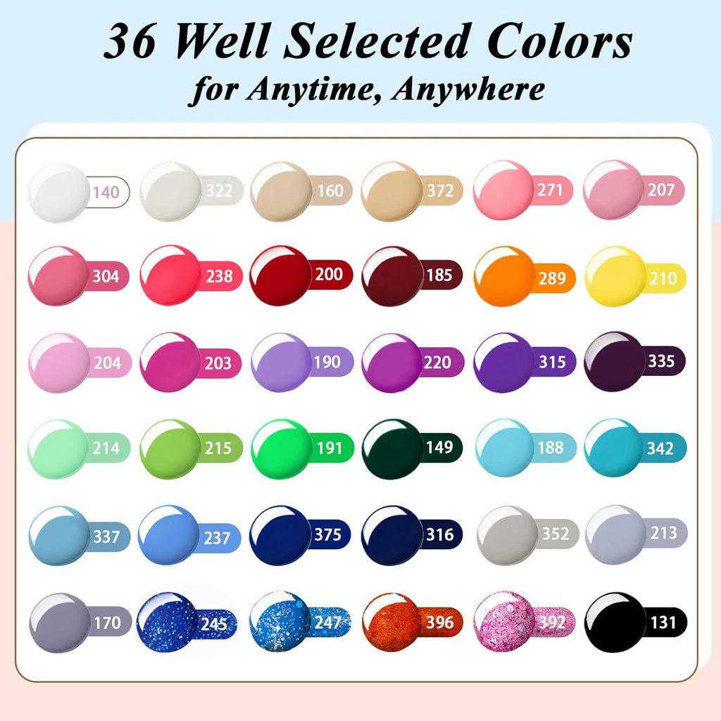 PHOENIXY 56 Pcs 108 Effect Gel Nail Polish with U V Light 48W Base Glitter Top Coat Kit