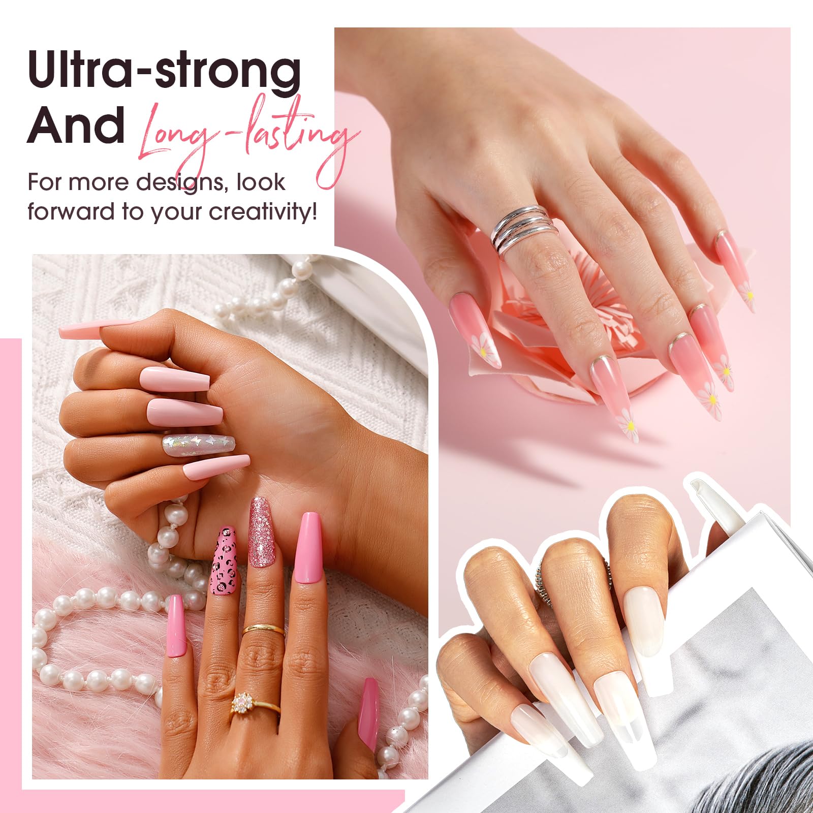 ROSALIND 4 diffr=erent packs . MINI Poly Nail Gel Kit, 8 Colors 0.34oz Each Tube. Starter Kit with Slip Solution and Mini UV Lamp, Clear Nude Purple Gels Extension Set